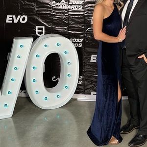 Navy blue velvet one shoulder dress